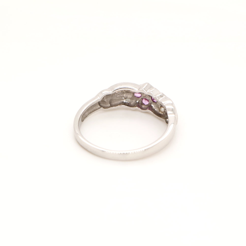 Gold, pink sapphire and pearl cluster ring