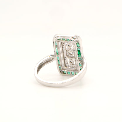 Art deco style channel set white gold ring - emerald