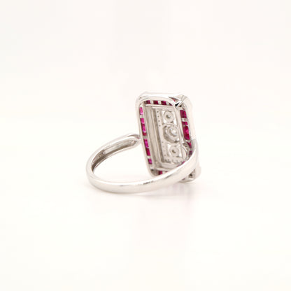 Art deco style channel set white gold ring - ruby