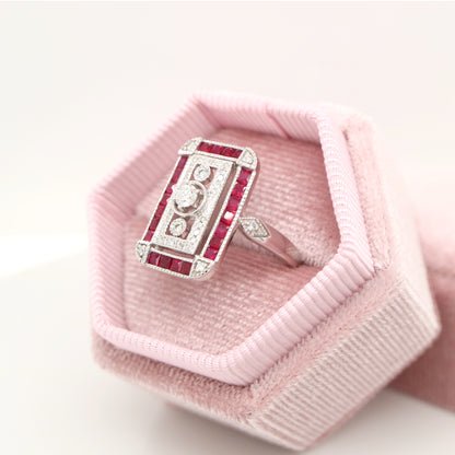Art deco style channel set white gold ring - ruby
