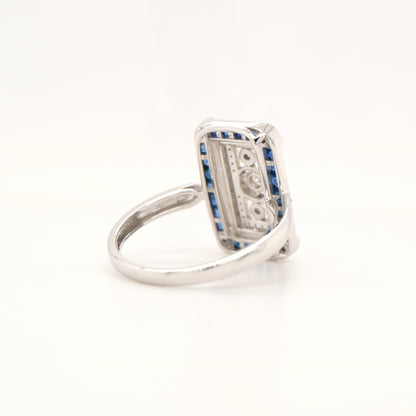 Art deco style channel set white gold ring - sapphire