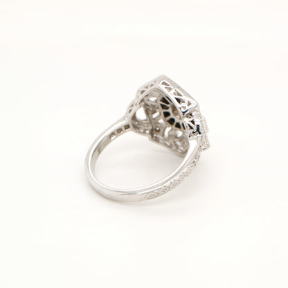 French cut onyx cocktail ring in white gold with diamond