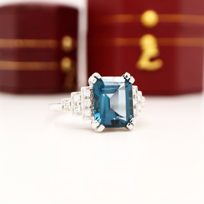 London blue topaz solitaire with diamonds in white gold