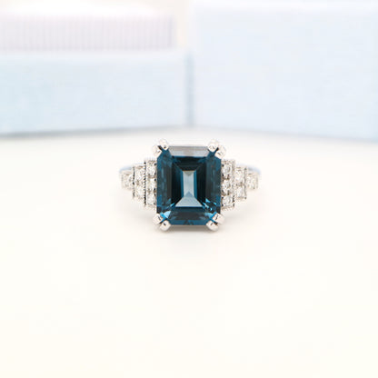 London blue topaz solitaire with diamonds in white gold