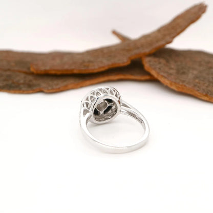 Round art deco style diamond and black onyx ring in white gold