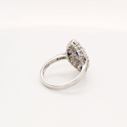 Vintage shield ring with laboratory grown sapphire and cz in sterling silver