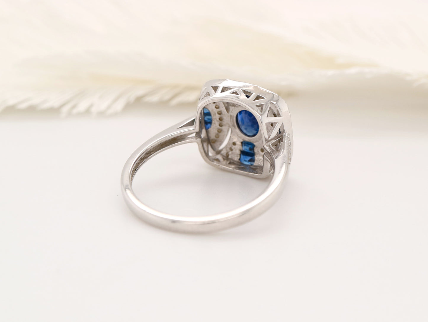 White gold art deco sapphire gem cluster ring