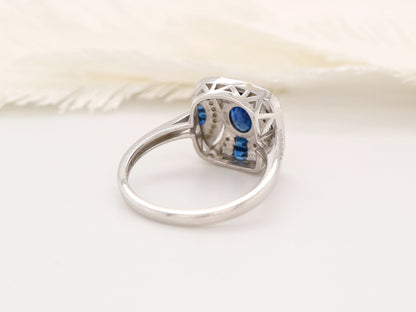 White gold art deco sapphire gem cluster ring