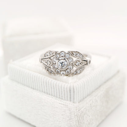 Flower and petal ring with CZ in Sterling Silver
