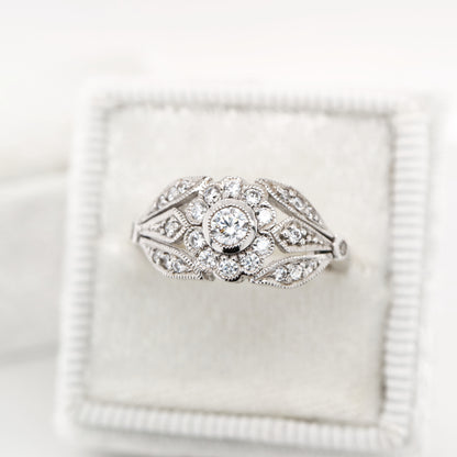 Flower and petal ring with CZ in Sterling Silver