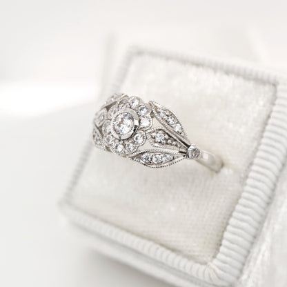 Flower and petal ring with CZ in Sterling Silver