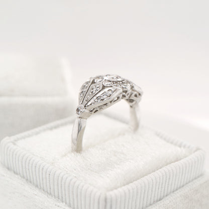 Flower and petal ring with CZ in Sterling Silver