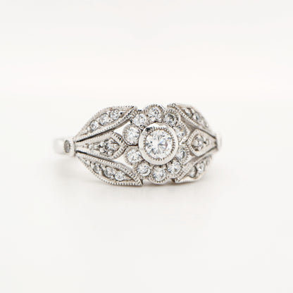 Flower and petal ring with CZ in Sterling Silver