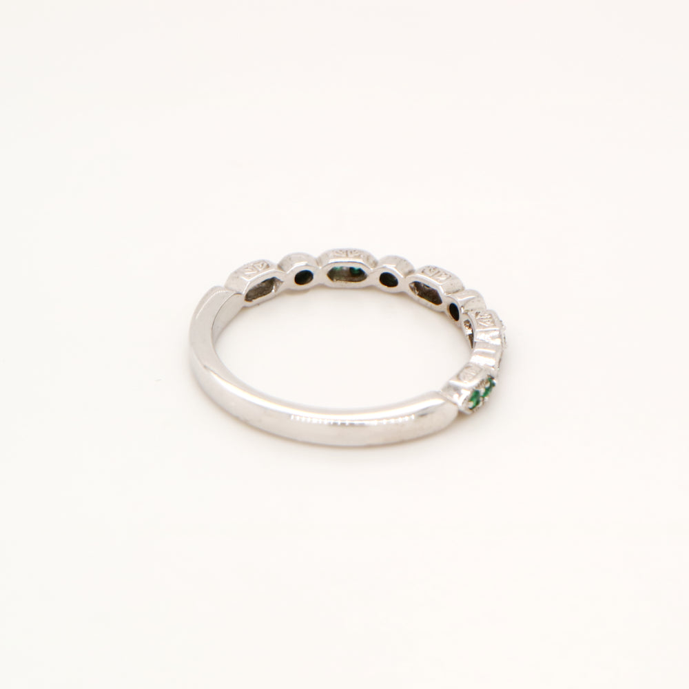 Paired laboratory grown emerald celebration band with cz in sterling silver