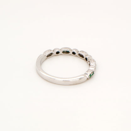 Paired laboratory grown emerald celebration band with cz in sterling silver