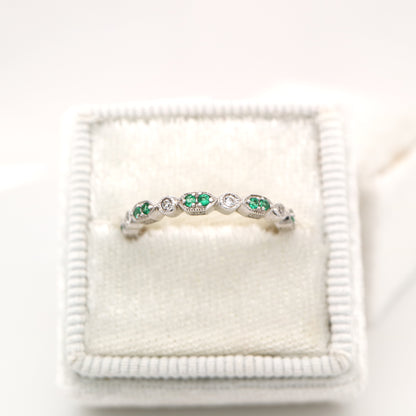 Paired laboratory grown emerald celebration band with cz in sterling silver