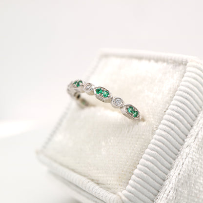 Paired laboratory grown emerald celebration band with cz in sterling silver