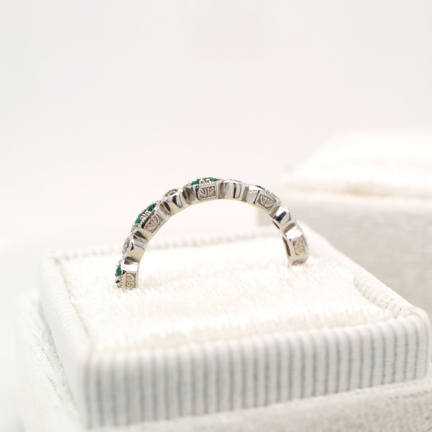 Paired laboratory grown emerald celebration band with cz in sterling silver