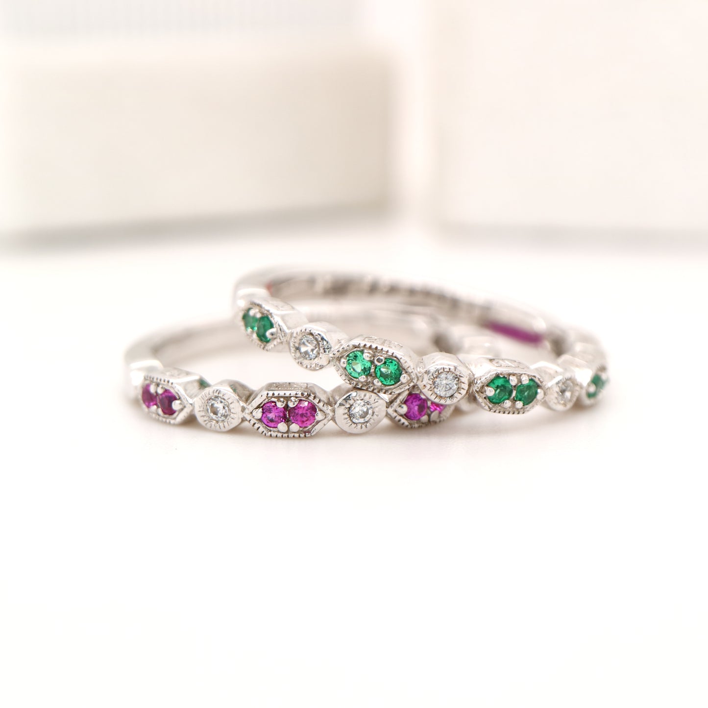 Paired ruby celebration band with cz in sterling silver