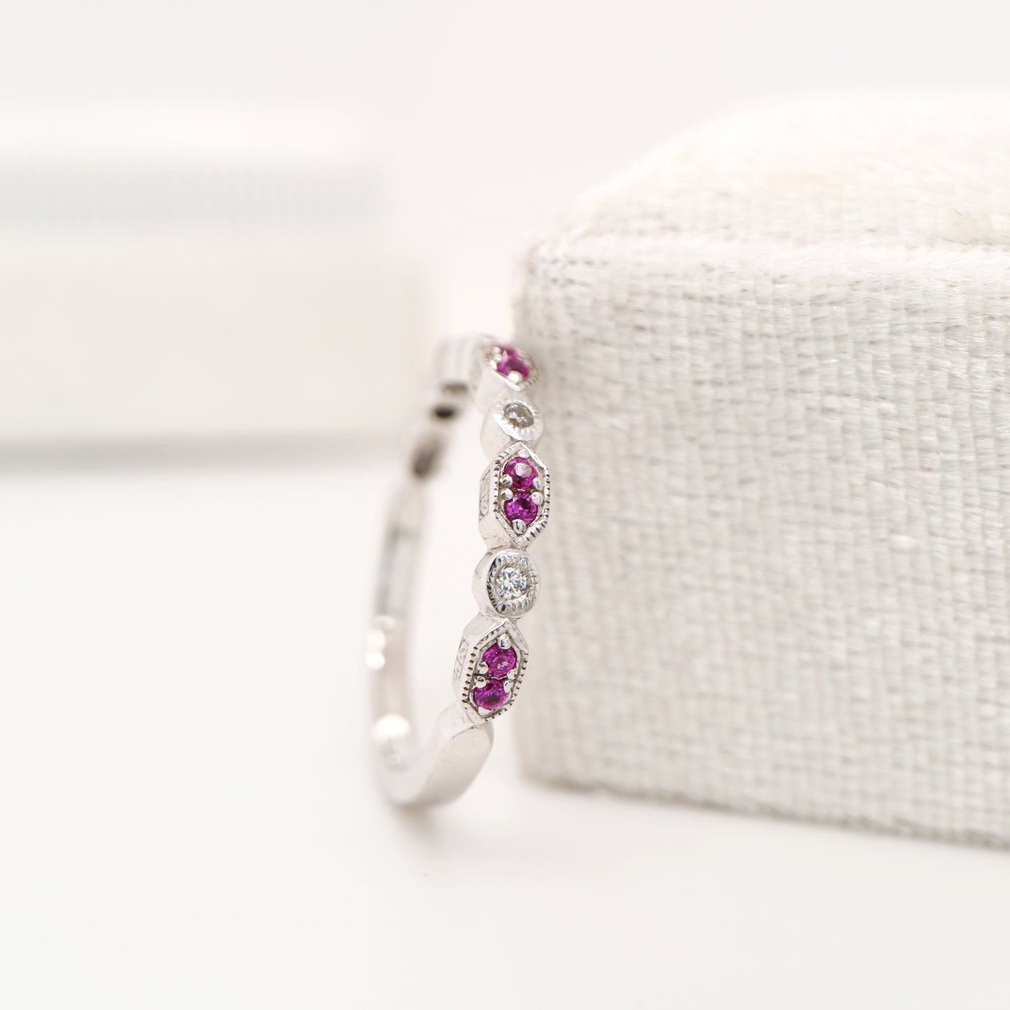 Paired ruby celebration band with cz in sterling silver
