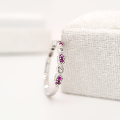 Paired ruby celebration band with cz in sterling silver