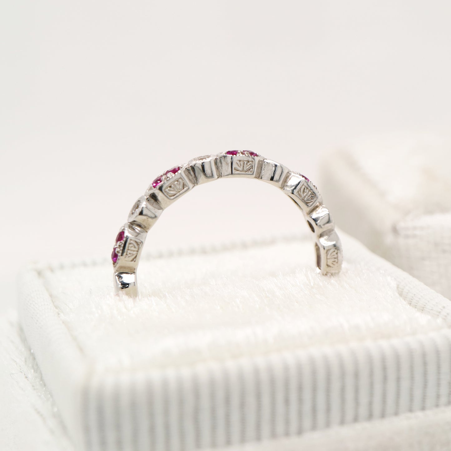 Paired ruby celebration band with cz in sterling silver