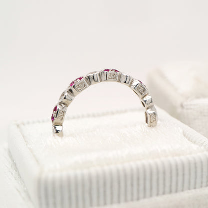 Paired ruby celebration band with cz in sterling silver