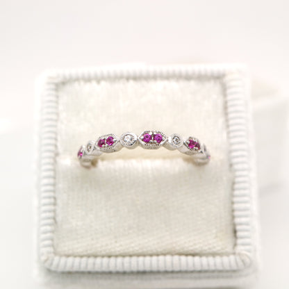 Paired ruby celebration band with cz in sterling silver