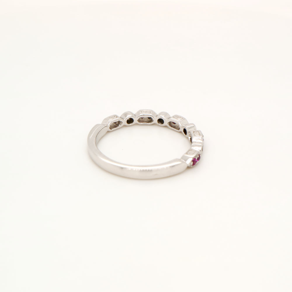 Paired ruby celebration band with cz in sterling silver
