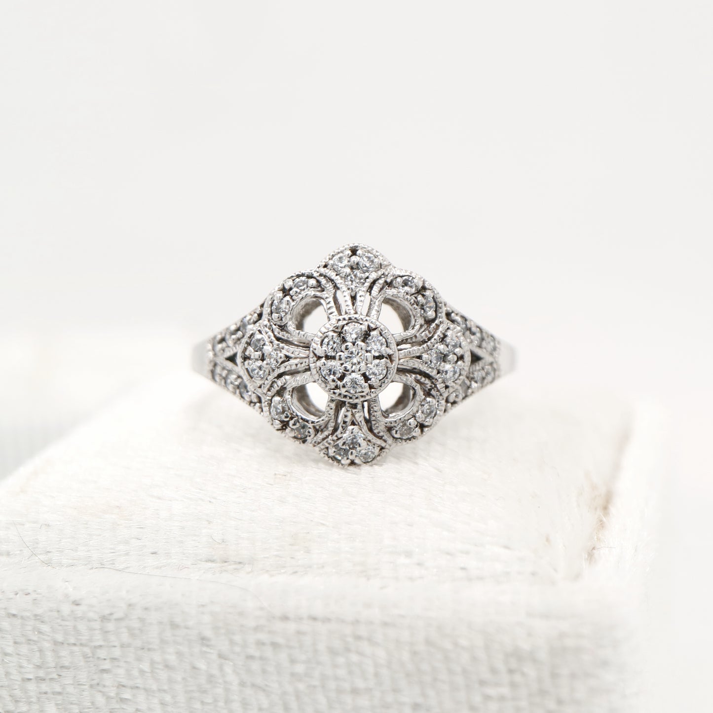 Fancy CZ cluster ring in Sterling Silver