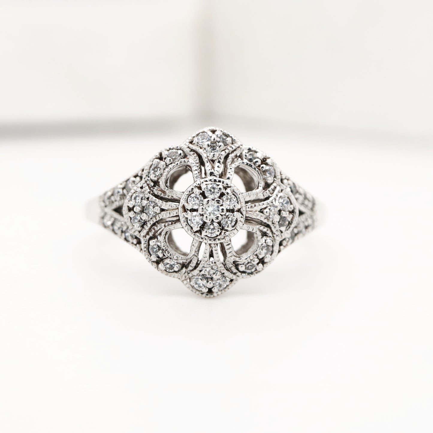 Fancy CZ cluster ring in Sterling Silver