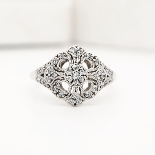 Fancy diamond cluster ring in white gold