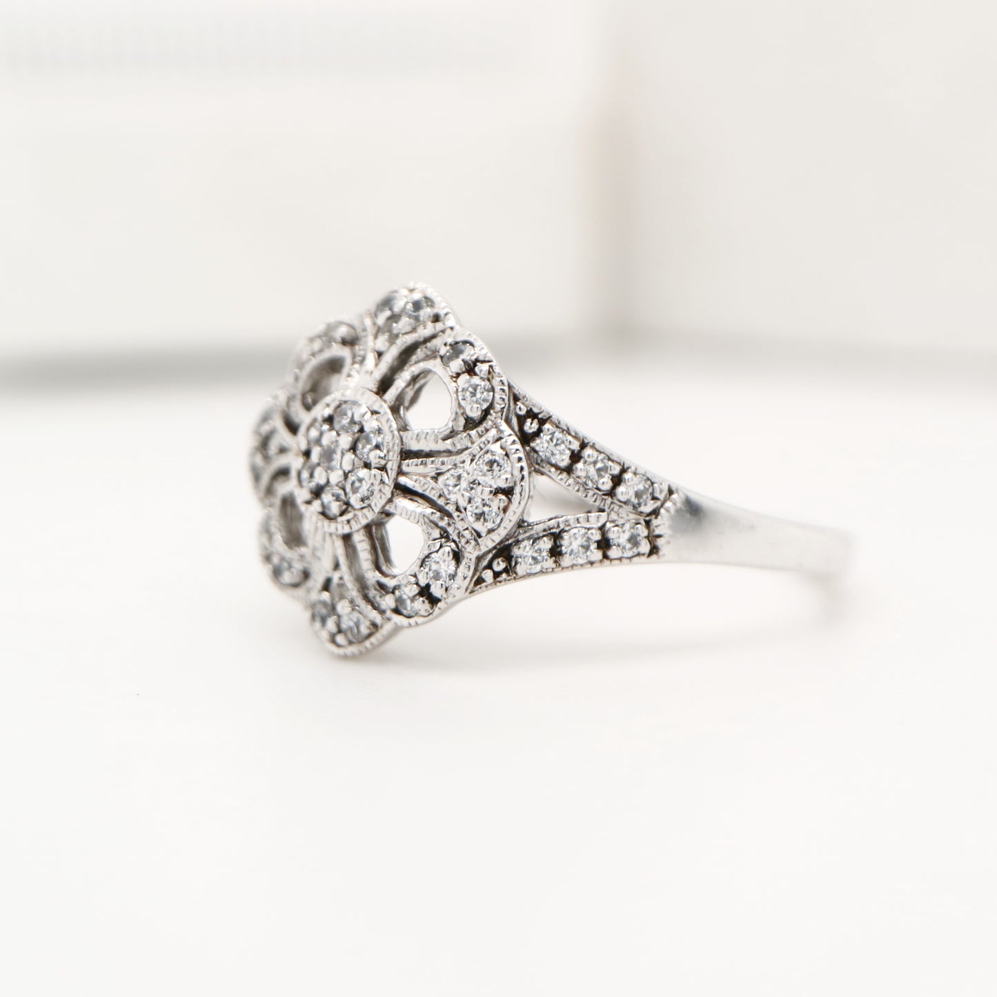 Fancy CZ cluster ring in Sterling Silver