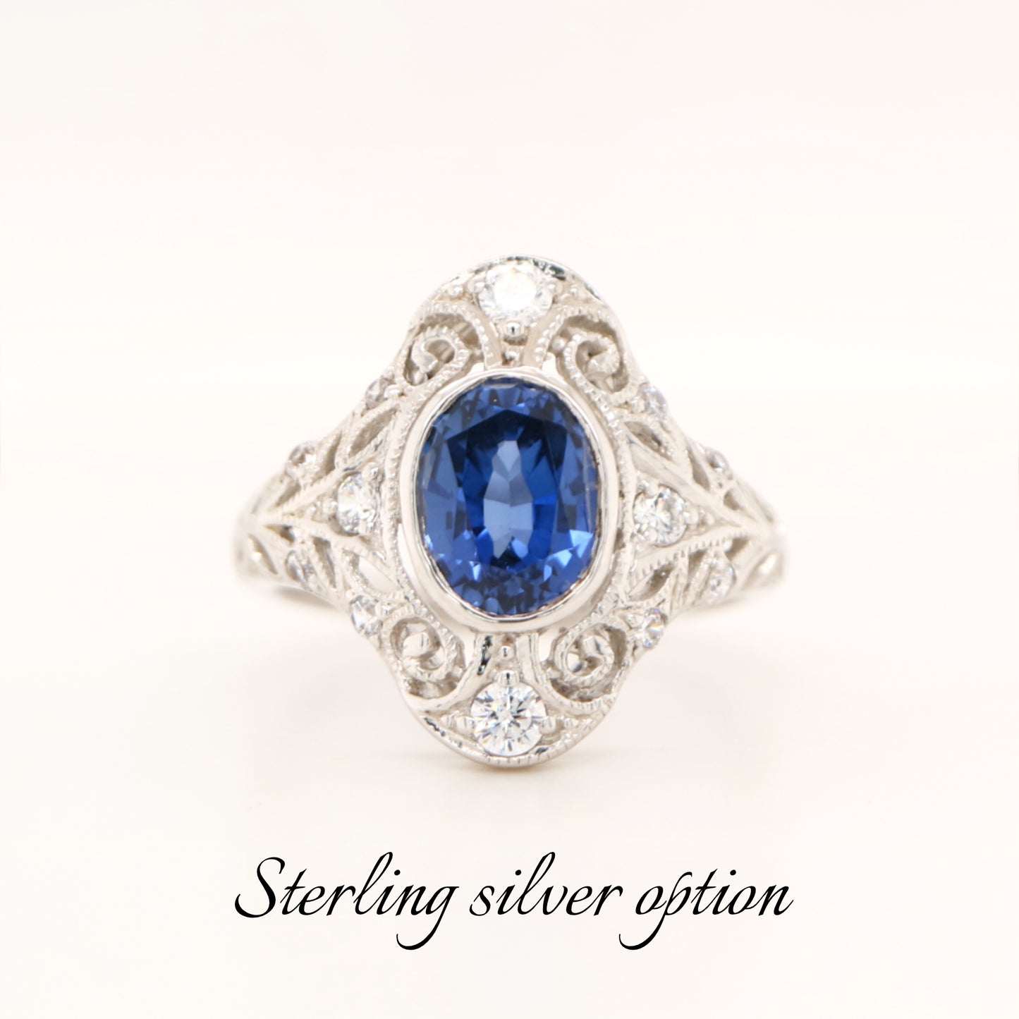 Cocktail ring with Verneuil sapphire with cz in sterling silver