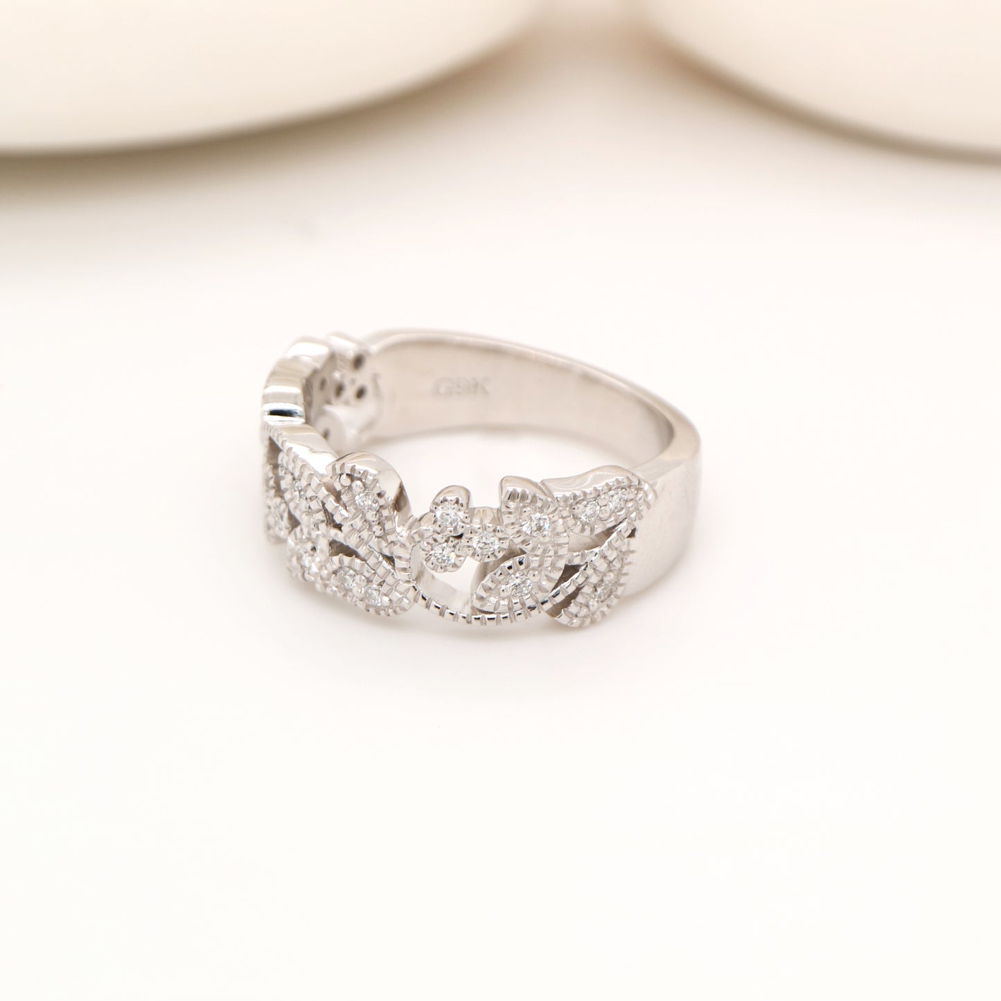 Ivy half band with diamonds in white gold