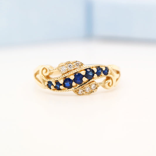 9ct yellow gold sapphire and diamond eternity ring