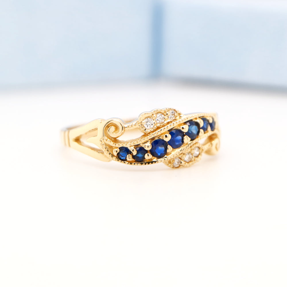 9ct yellow gold sapphire and diamond eternity ring