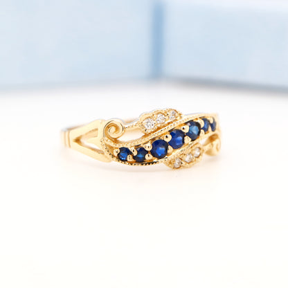 9ct yellow gold sapphire and diamond eternity ring