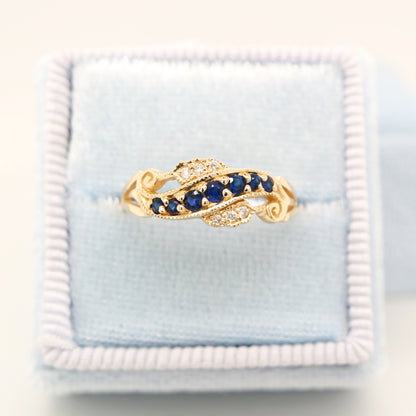 9ct yellow gold sapphire and diamond eternity ring