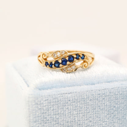 9ct yellow gold sapphire and diamond eternity ring