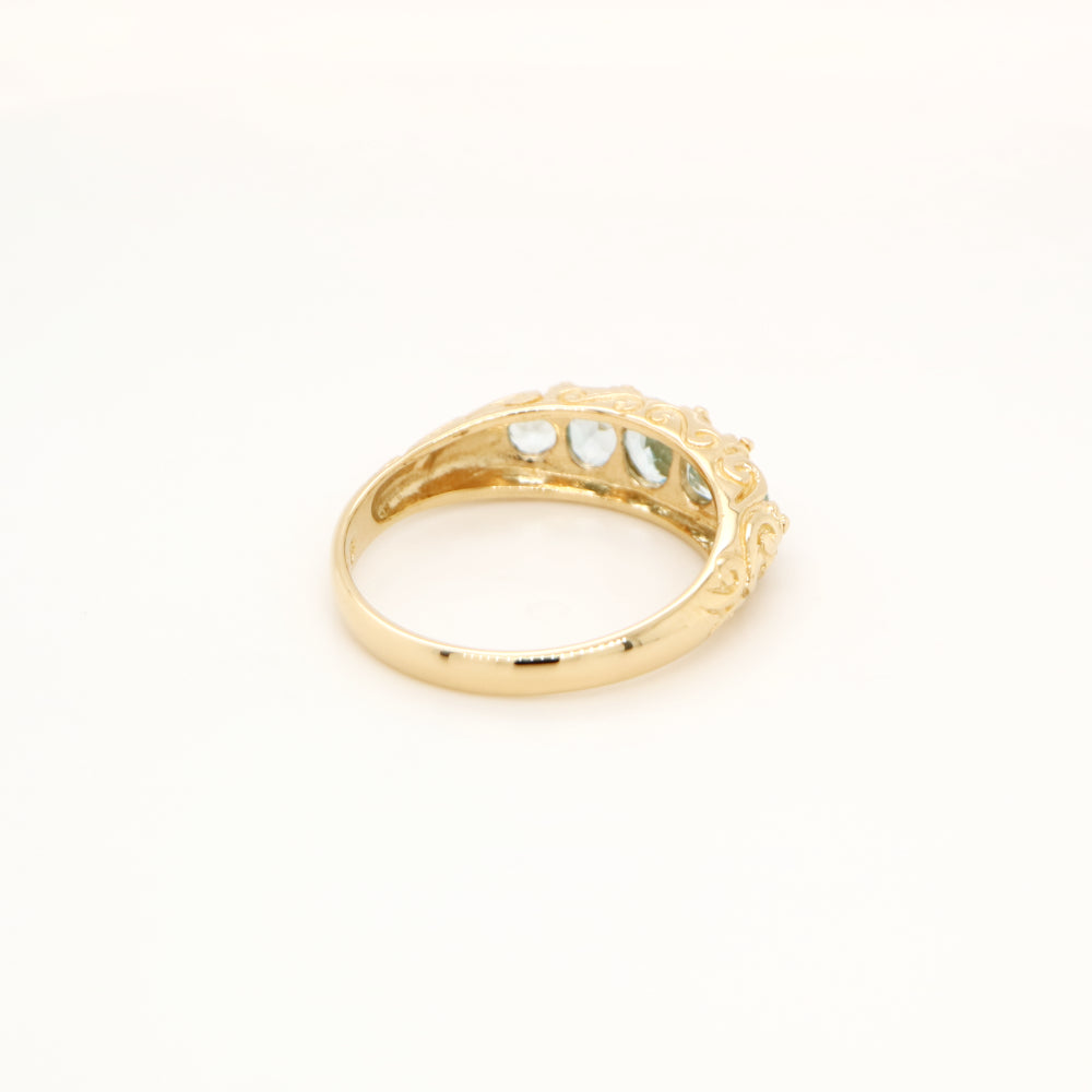 Vintage cascading sky blue topaz ring in yellow gold