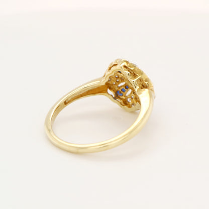 Art deco cross ring in yellow gold with sapphire and diamond
