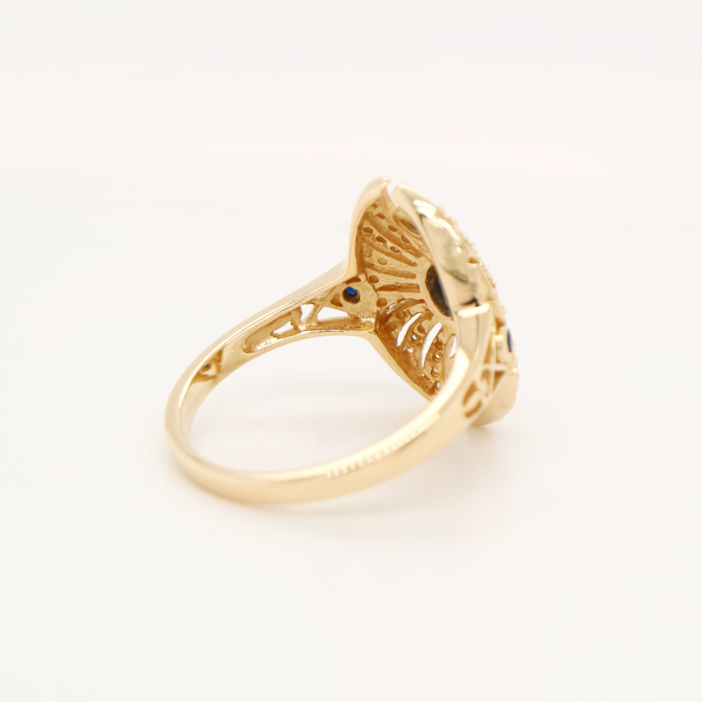 Scarab diamond and sapphire ring in yellow gold