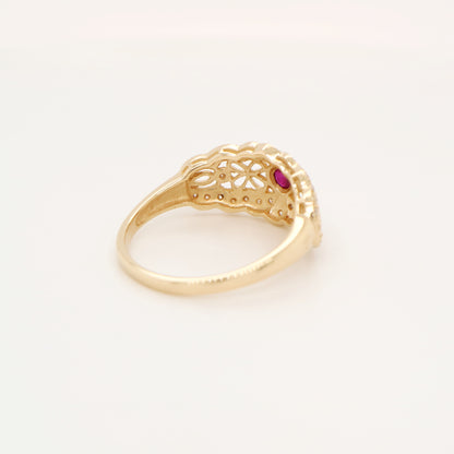 Gold lace art deco ring with ruby and diamonds