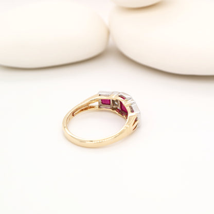 Art deco ring with ruby and diamond in twin gold