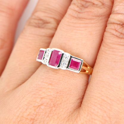 Art deco ring with ruby and diamond in twin gold