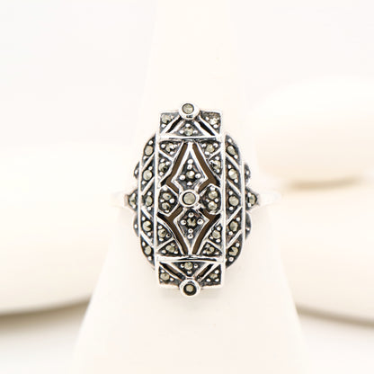 Marcasite shield ring in sterling silver