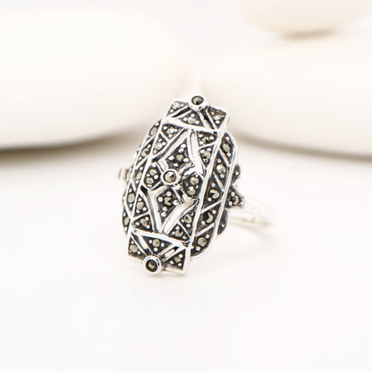 Marcasite shield ring in sterling silver