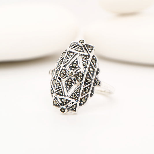 Marcasite shield ring in sterling silver
