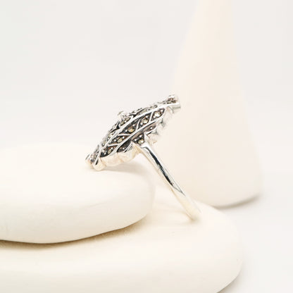 Marcasite shield ring in sterling silver